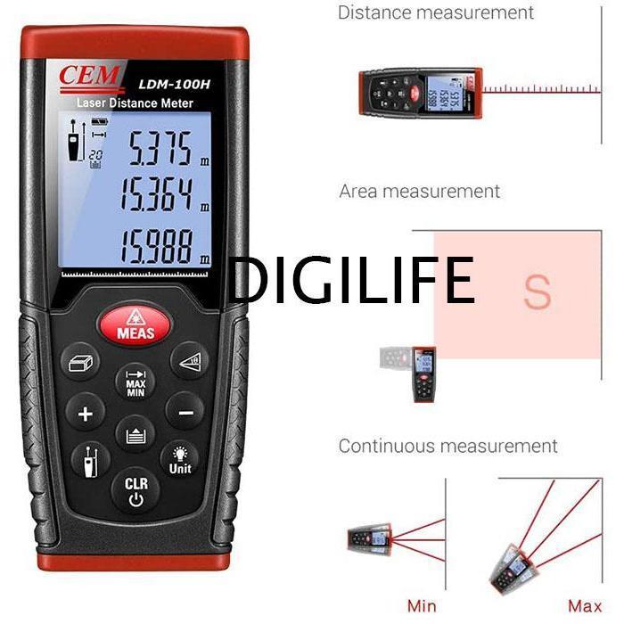 Laser Distance Meter CEM LDM100H Range Finder Digital LDM-100H Measure