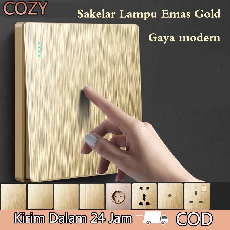COZY Saklar Lampu Emas Gold /Stop Kontak / Sakelar / Cetekan Saklar Rumah Gabungan saklar rose gold 