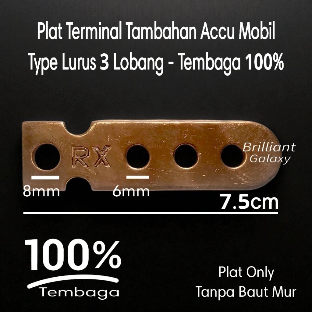 GLX3 * Terminal Tambahan Accu Aki MOBIL - Plat Lurus - Tembaga / Kuningan Asli