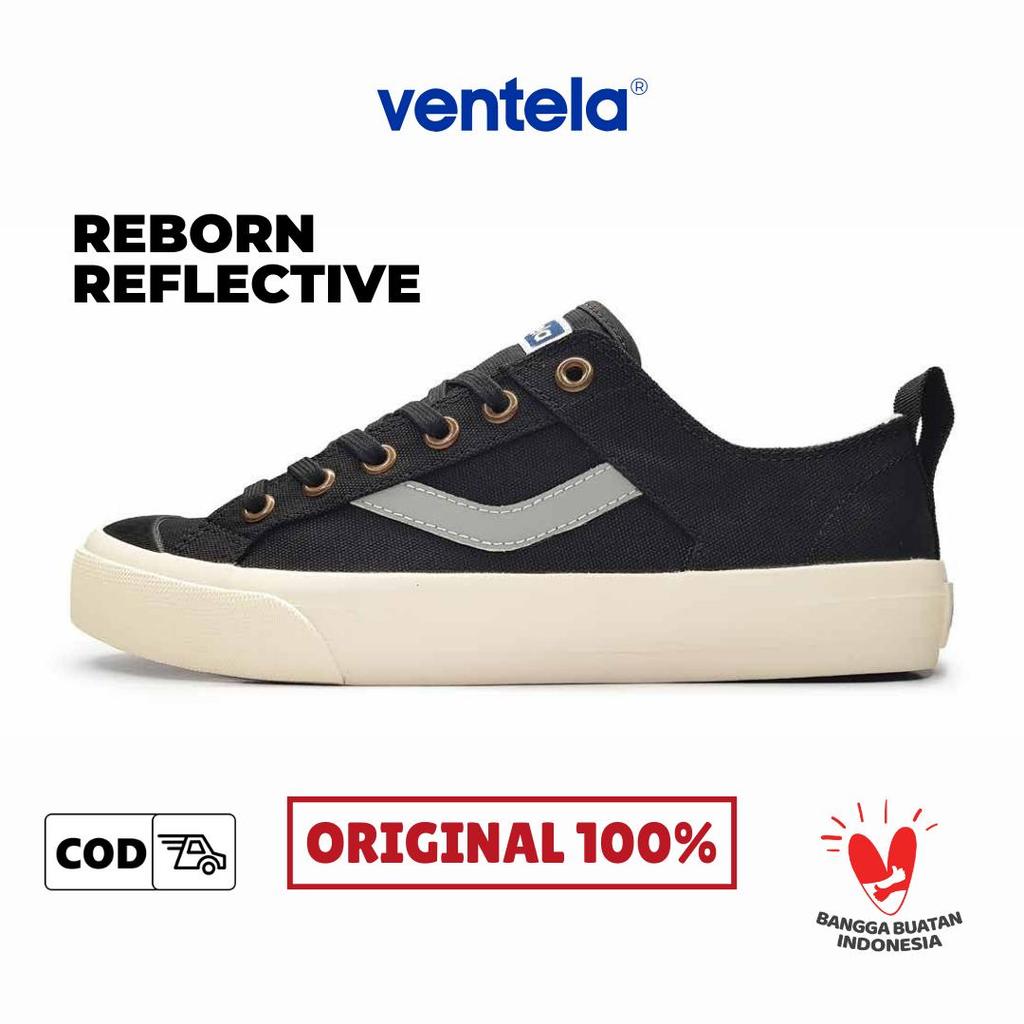 Ventela Reborn Reflective Low Black Natural Original - Sneakers Pria Wanita Sepatu Sekolah Casual