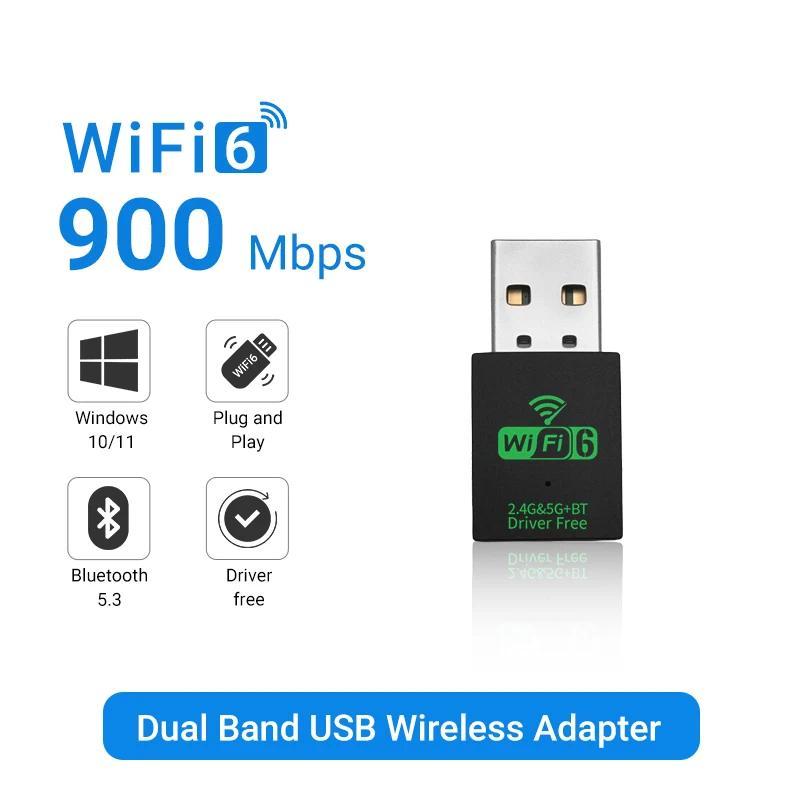 Bluetooth 5.3 AX900 Wifi 6 Adapter Mini USB WIFI 6 Dongle Network Card 2.4GHz Cle Wi-Fi Lan Adapter 