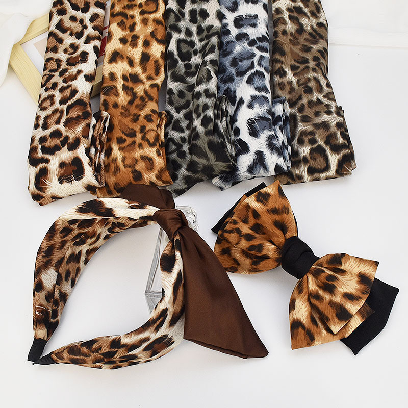 Pita rayon motif leopard double layer Pita kain bahan scrunchie 5 - 7 cm Pita bolak balik berongga u