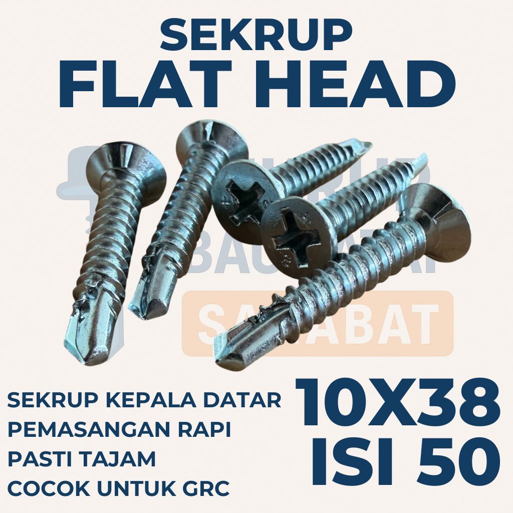 SEKRUP FLAT HEAD 3.8CM 10X38 (ISI 50 PCS) - SDS FH / SEKRUP GRC / Sekrup Plafon / Sekrup Holo / Sekr