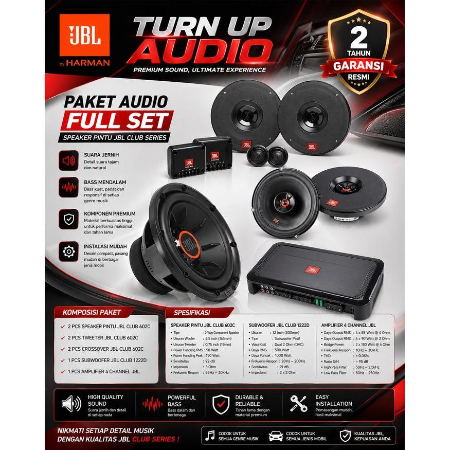 JBL by Harman Kardon Paket Audio Mobil Harian Full Set Speaker Split 2-Way Club & Coaxial Stage 3/2/