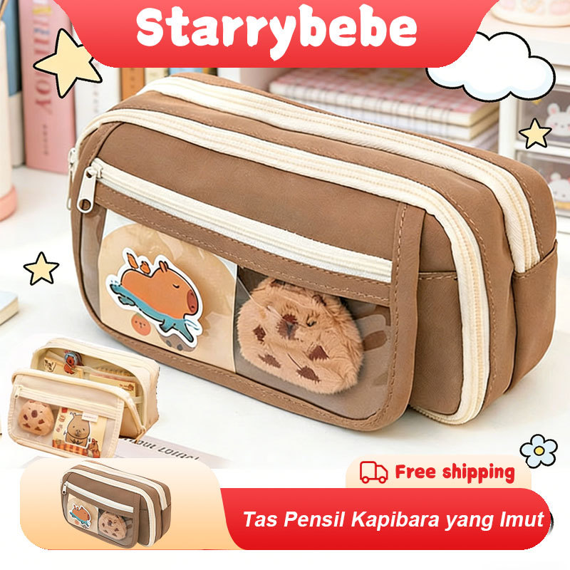 Capybara Kotak Pensil Aesthetic Kapasitas Besar Tas Alat Tulis Multi Sekat Lucu Untuk Perempuan Seko