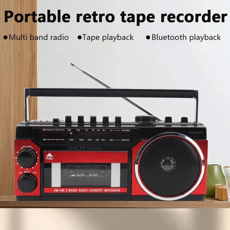 Portable Retro  AM/FM/SW Multiband Radio Stereo Wireless Bluetooth Boombox Mp3 Audio Cassette Tape P