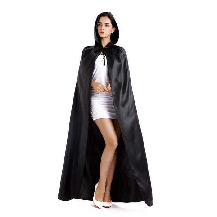 Cosplay Jubah Hitam Polos Plus Hoodie Kostum Halloween Pria Dan Wanita - Hitam Hoodie