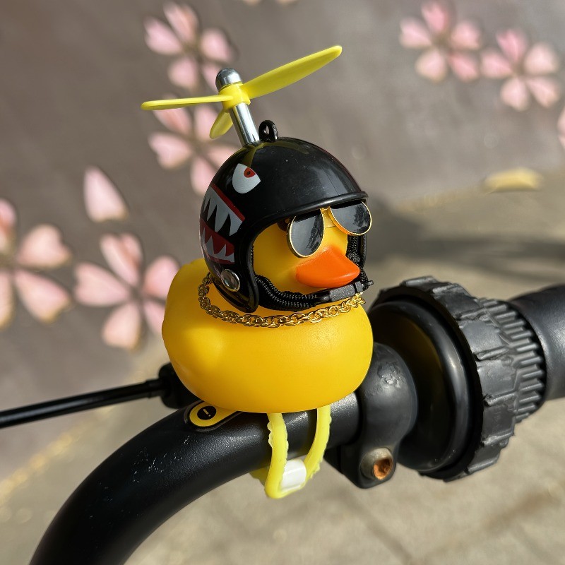 Cute Rubber Duck Bike Bell with Propeller Helmet, Fun Bicycle Handlebar Decor for Summer Cycling, Sc