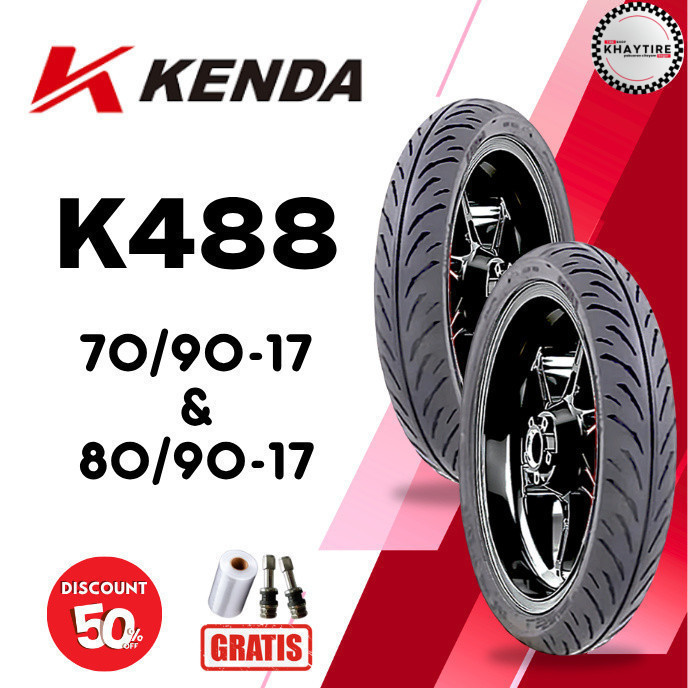 SEPASANG Ban Motor KENDA K488 70/90 & 80/90 RING 17 Tubeless
