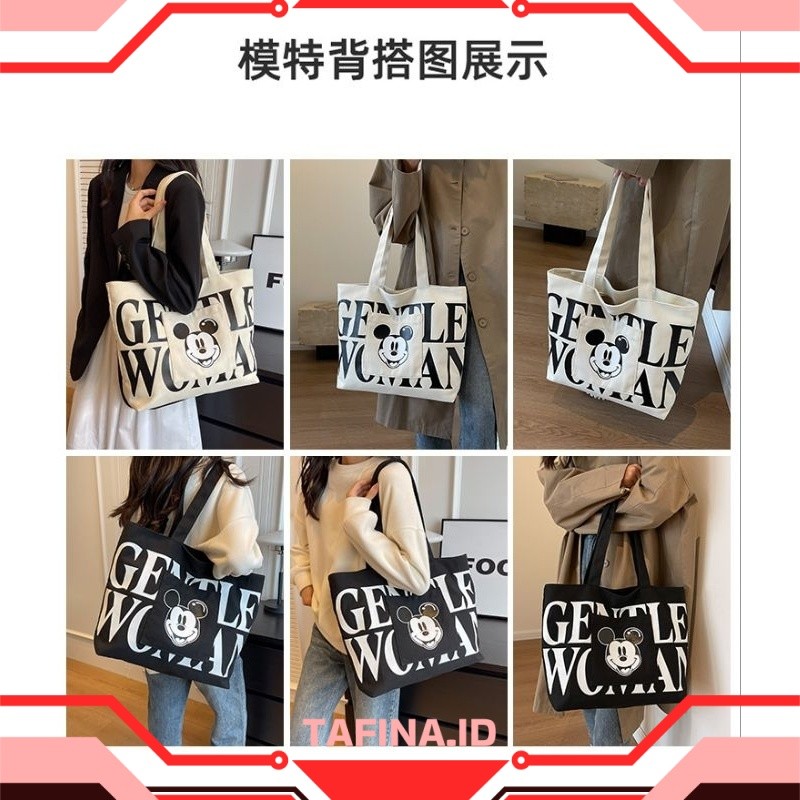Ready Rizkibag Gentel Woman Mickey Totebag Bahan D300 Wanita Pakai Resleting PRJ TERBARU 2026 COD TE