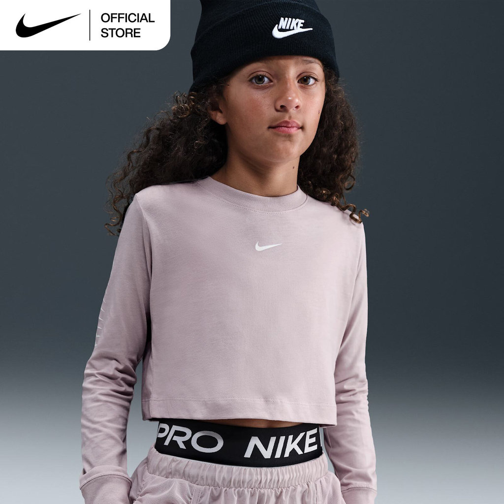 Nike Older Kids' (Girls') Sportswear Cropped Long-Sleeve T-Shirt - Platinum Violet [HV5727-019]