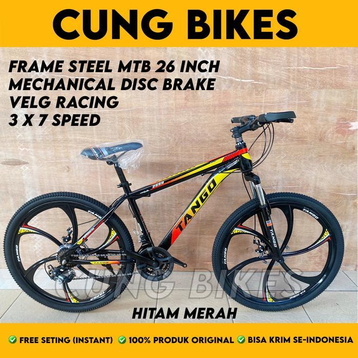 Sepeda Gunung MTB Tango 2888 Velg Racing Shimano Rem Disk - Hitam Merah
