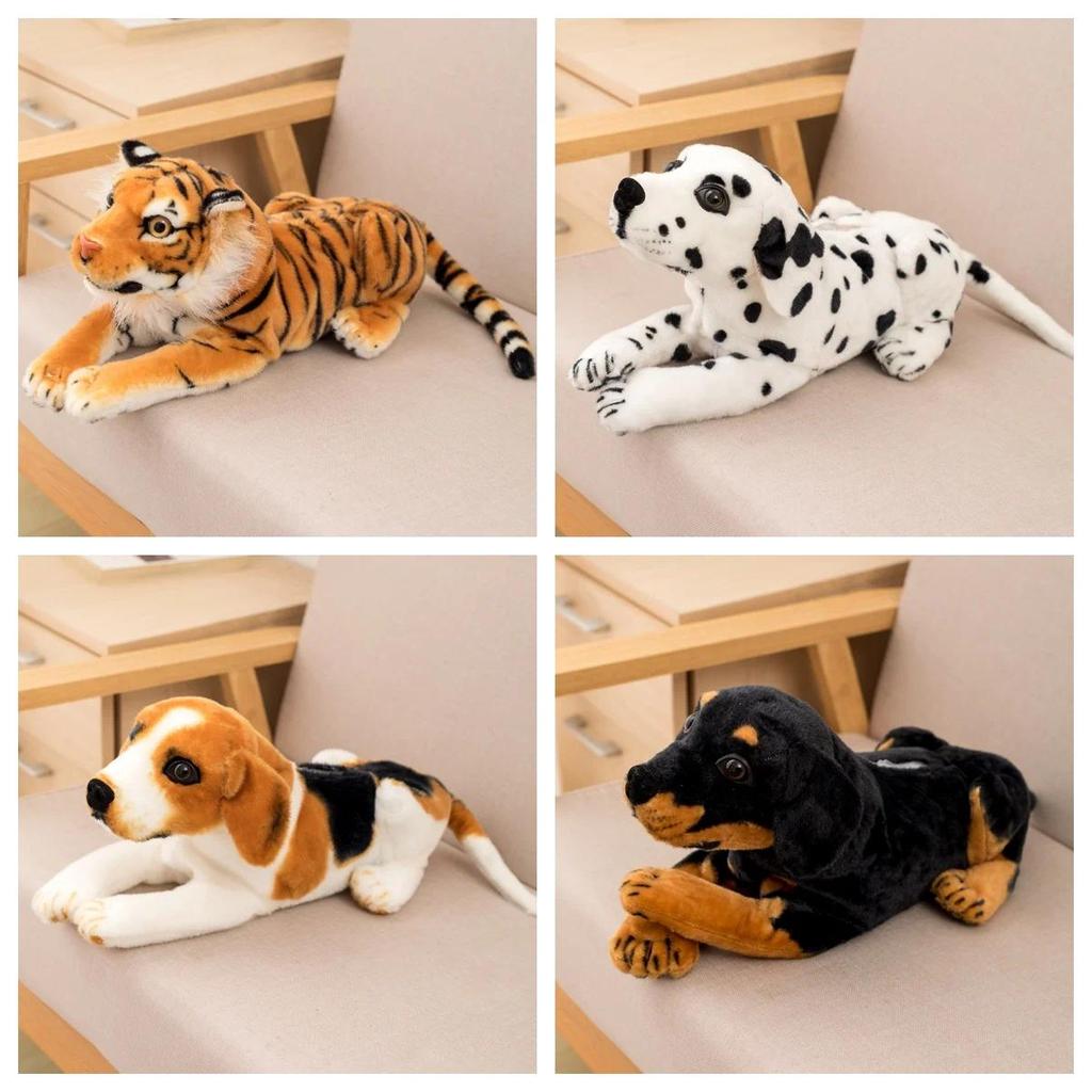 Creative Lifelike Animal Tissue Box Plush Toys Soft Liger Leopard Beagle Doggy Toys Cute Lying Prone