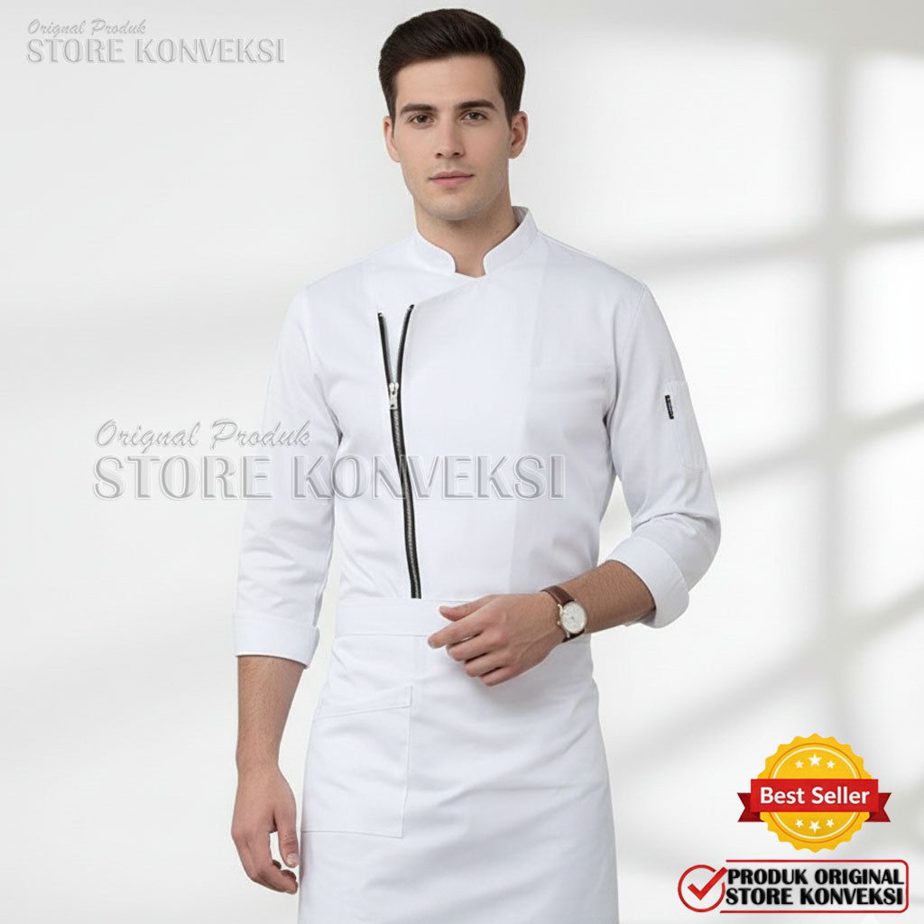 Original Store Konveksi Seragam Kerja Chef Baju Koki Zipper Jacket Unisex Baju Koki Chef Kualitas Pr