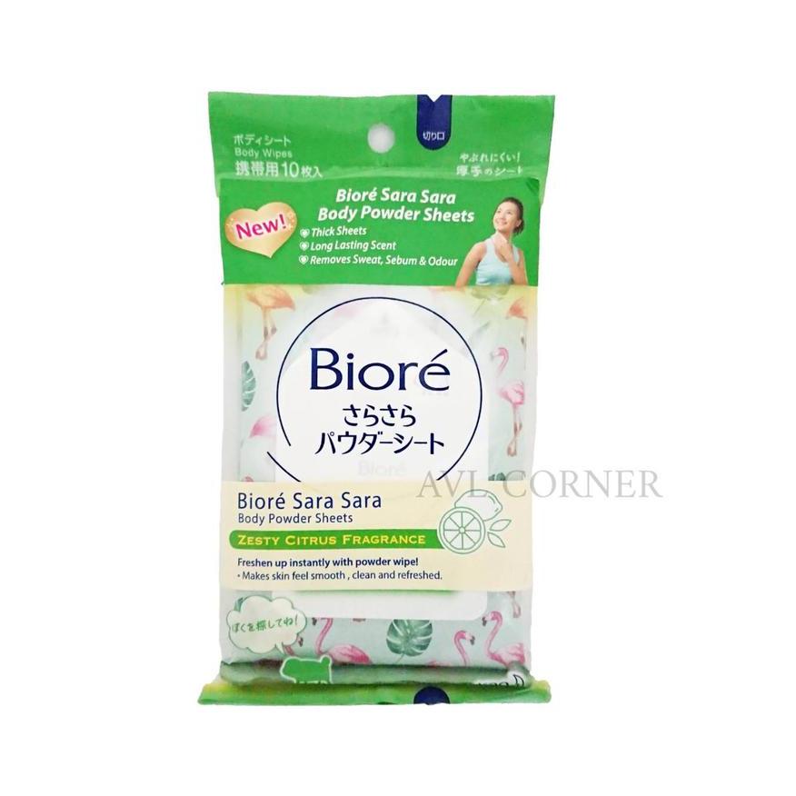 Biore Sara Sara Body Powder Sheets Tissue Basah 10 Lembar Zesty Citrus Aquatic Rose Mint to Berry Br