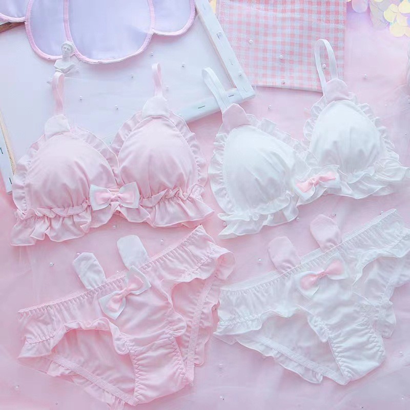 Girls' Underwear Lolita Bra Set High School Student Underwear Thin Wireless Bra