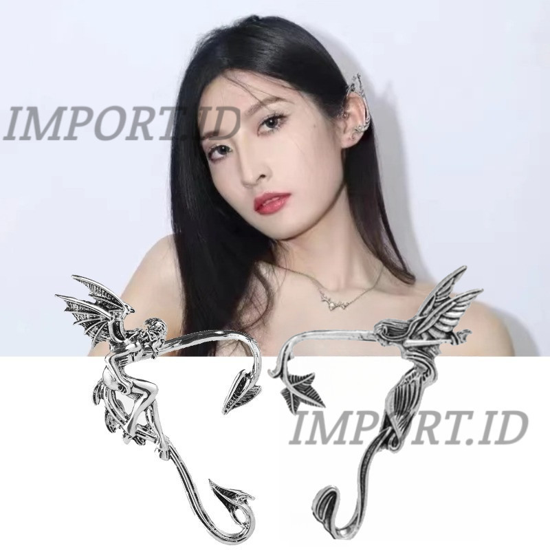Anting PEri Punk Fairy Ear Cuff Earring Dark Elf Gothic Wing Clip