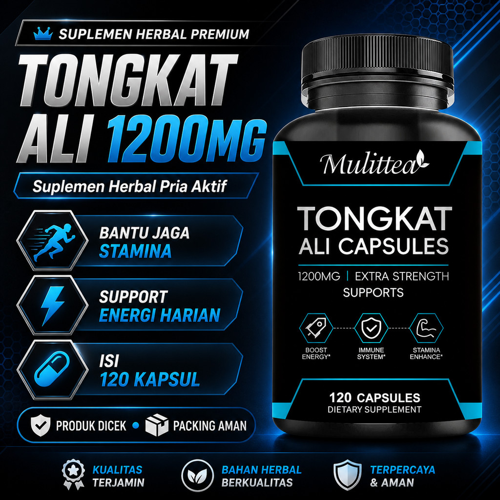 Kapsul Ekstrak Tongkat Ali 1200mg Suplemen Herbal Pria untuk Stamina dan Energi Harian 120 Kapsul