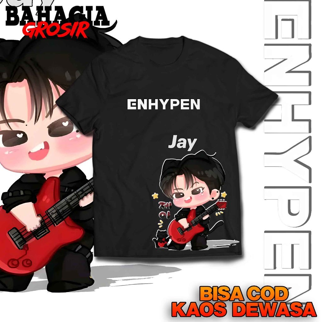 Kaos Oblong Dewasa Lengan Pendek Chibi Jay Enha Pakaian Wanita Bahan Combed