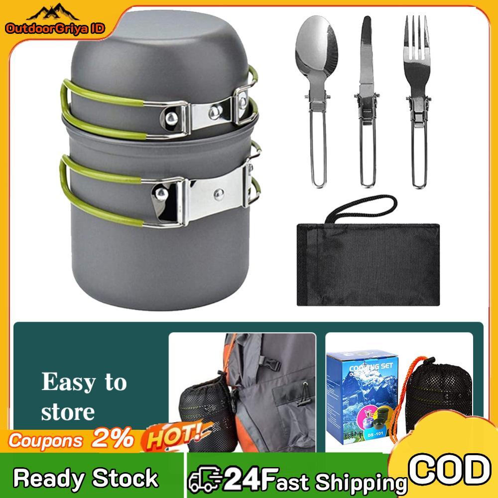 Set Peralatan Masak Berkemah Kit Peralatan Masak Ringan Aloi Aluminium dengan Pegangan Peralatan Mas