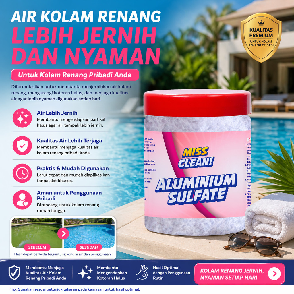 Miss Clean Penjernih Air Kolam Renang Hijau Keruh Bantu Kurangi Kekeruhan Tawas Aluminium Sulfate
