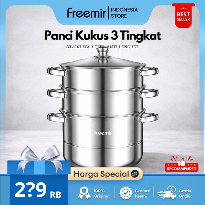 [SPECIAL] freemir Panci Kukus 3 Susun Stainless Steel Tebal Anti Lengket Anti Karat Dandang Kukusan 