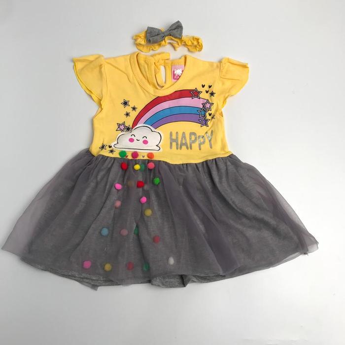 Dress bayi perempuan new born set baju baby girl bando lucu - Yellow