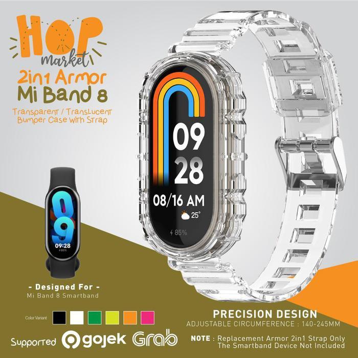 New Trend= Armor 2in1 Rubber Strap with Bumper Case Cover for Xiaomi Mi Band 8 (Tali Jam Silikon Jel