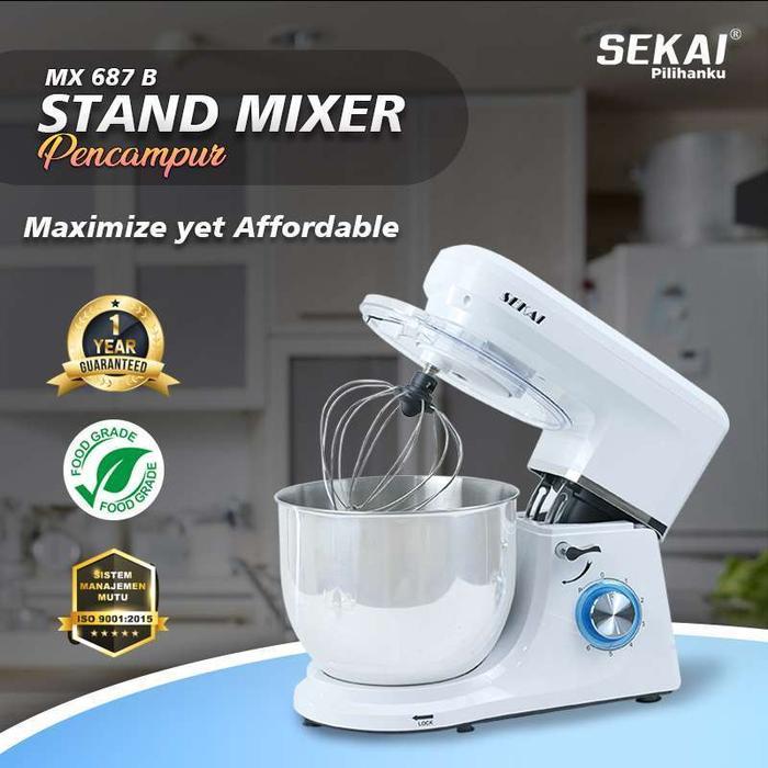 SEKAI Mesin Mixer Adonan Roti 6.5L Standing Mixer Low Watt MX 687 B