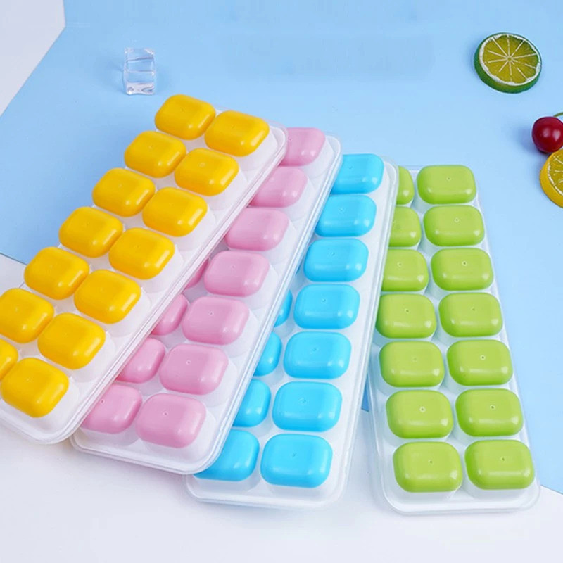 OLO49 Cetakan Es Batu Silikon 14 Kotak Food Grade + Penutup / Ice Cube Tray Puding Jeli Coklat 14Sek