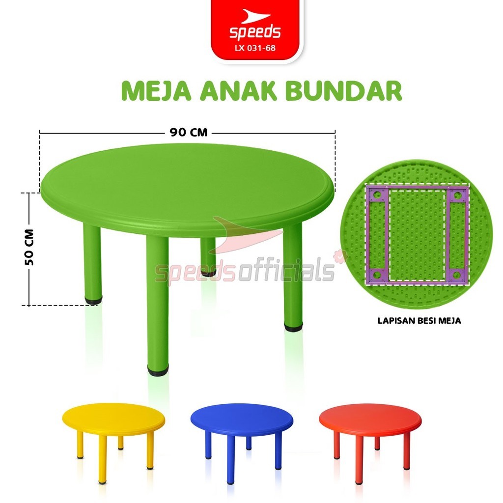 SPEEDS Meja Belajar Anak Bulat Tebal Kokoh HDPE Kids Table Meja Lingkaran TK Paud Colorful Kids Tabl