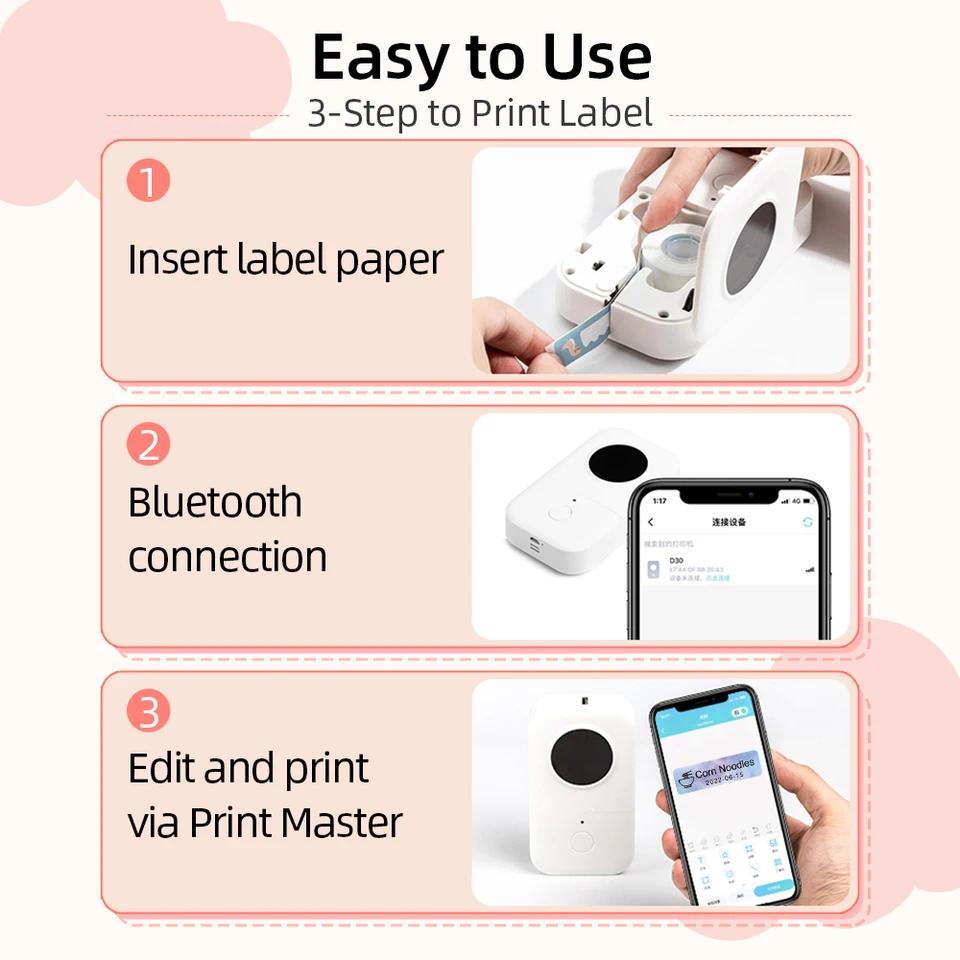 Phomemo D30 Mini Label Printer Wireless Bluetooth Label Printer Portable Pocket Label Printer