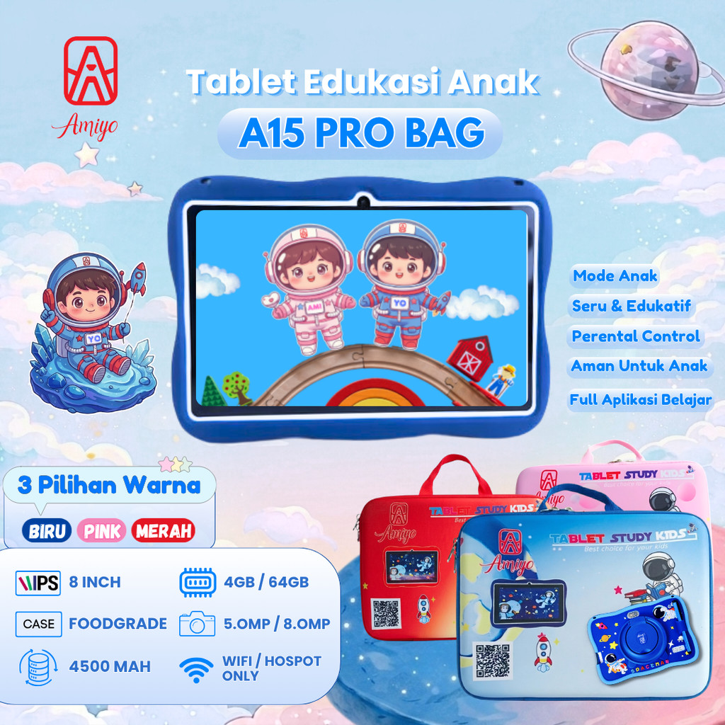 Amiyo Tab Study Kids A15PRO + TAS 8inchi Tablet Belajar dan Bermain Anak / Tablet Edukasi Anak