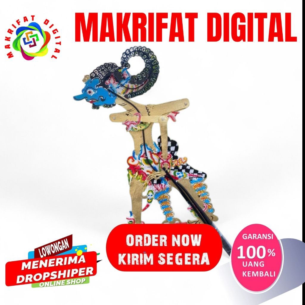 MAKRIFAT DIGITAL Wayang Kulit Antasena 55cm Asli Kulit Sapi Gapit Bambu Standar Pedalangan Tatah Sun