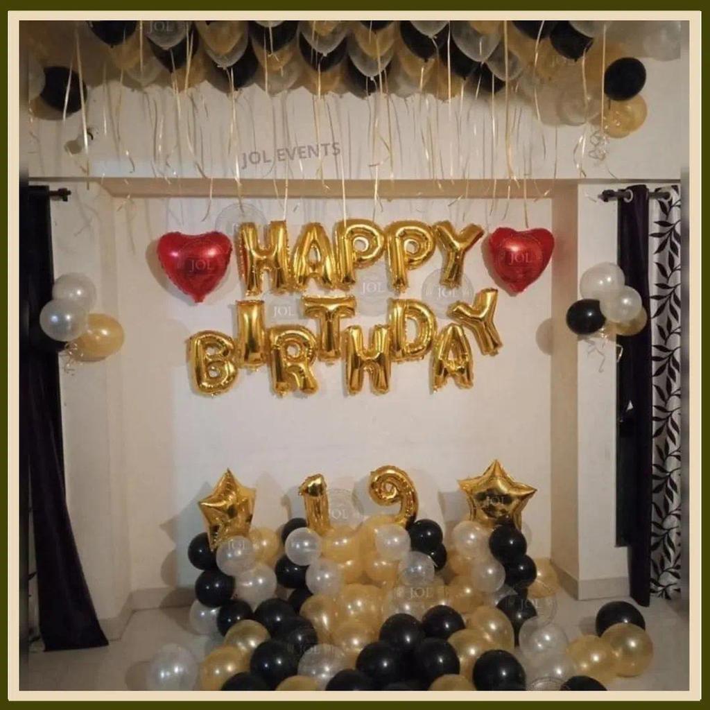 Set Balon Dekor Ulang Tahun Tema Gold Silver Black