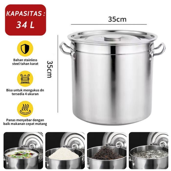 murah meriah Stok Pot 30cm Besar Tebal Panci Sup Tinggi Multifungsi Stainless /25cm/30cm/35cm/40cm /