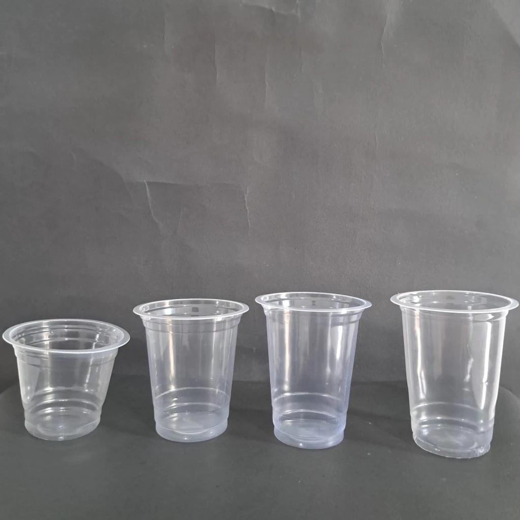 (50 PCS) Gelas Cup Plastik Datar uk 10oz 12oz 14oz 16oz Pop Ice Minuman Es Teh Jeruk Jus Murah Tebal