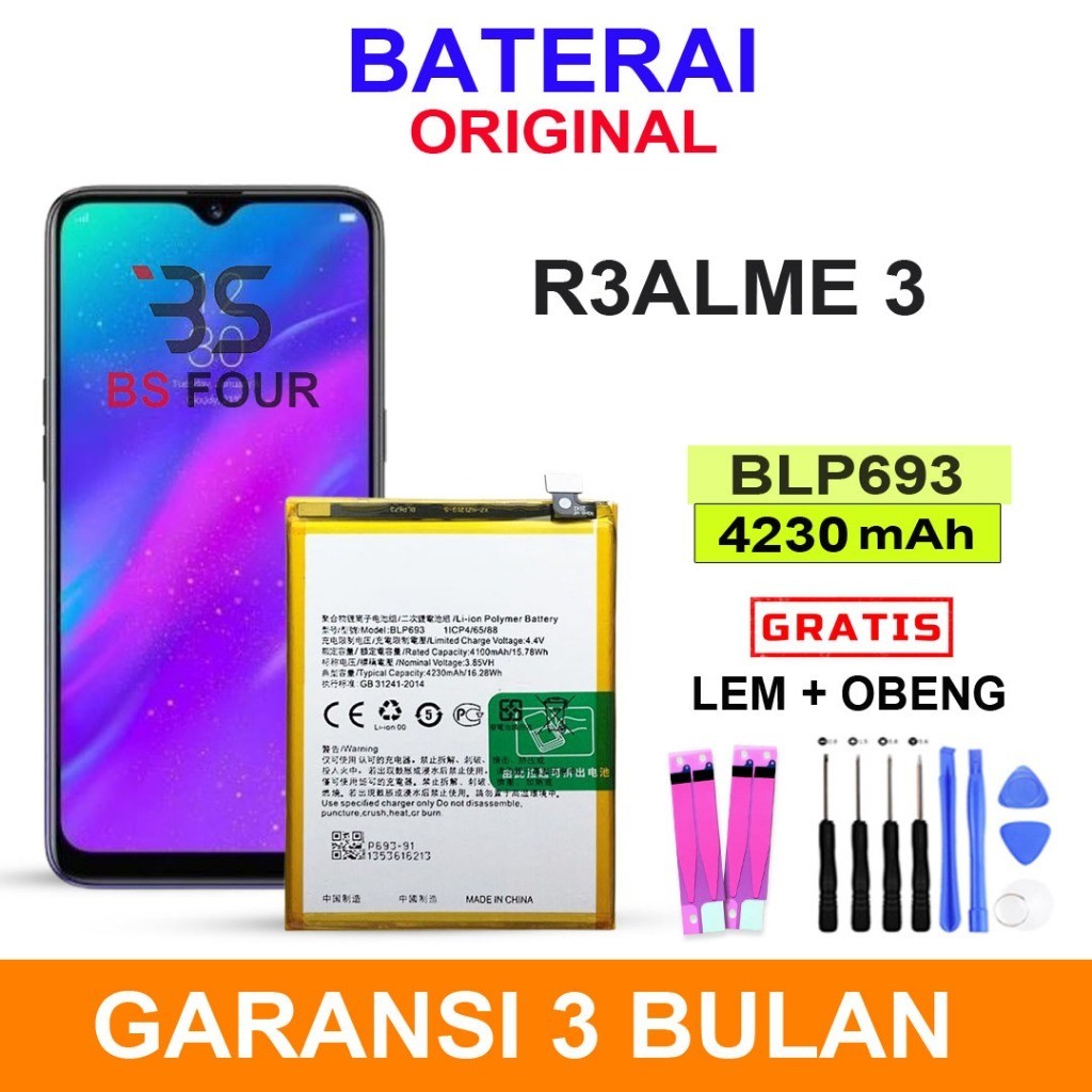 BATERAI Batre Op RELME 3 BLP693 Original ((Free Obeng+Lem))