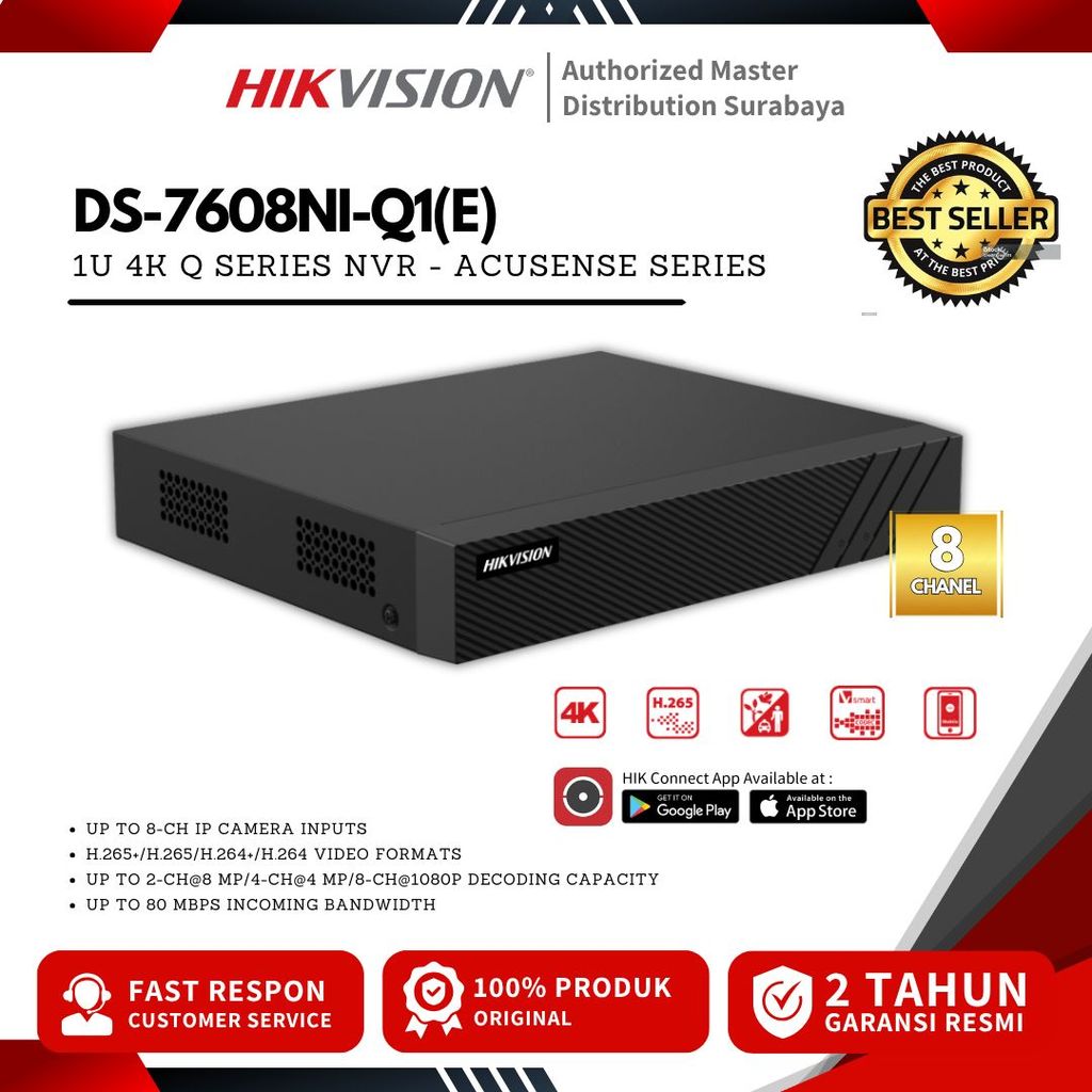 HIKVISION DS-7608NI-Q1(E) NEW NVR 8 Chanel 7600 New Series GARANSI RESMI