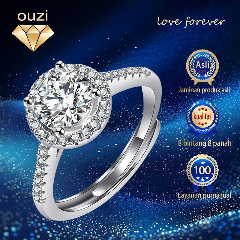 C201 Cincin Wanita Moissanite Halo Premium Anti Alergi Anti Luntur Adjustable Desain Mewah Elegan Kl