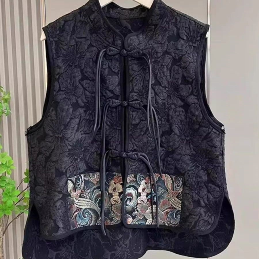 Jaket rompi wanita bordir jacquard berkualitas tinggi Rompi tanpa lengan bersulam bergaya vintage