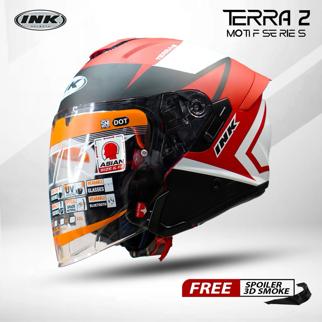 INK TERRA 2 MOTIF DOUBLE VISOR FREE SPOILER 3D - Helm ink terra2 Motif SNI Original