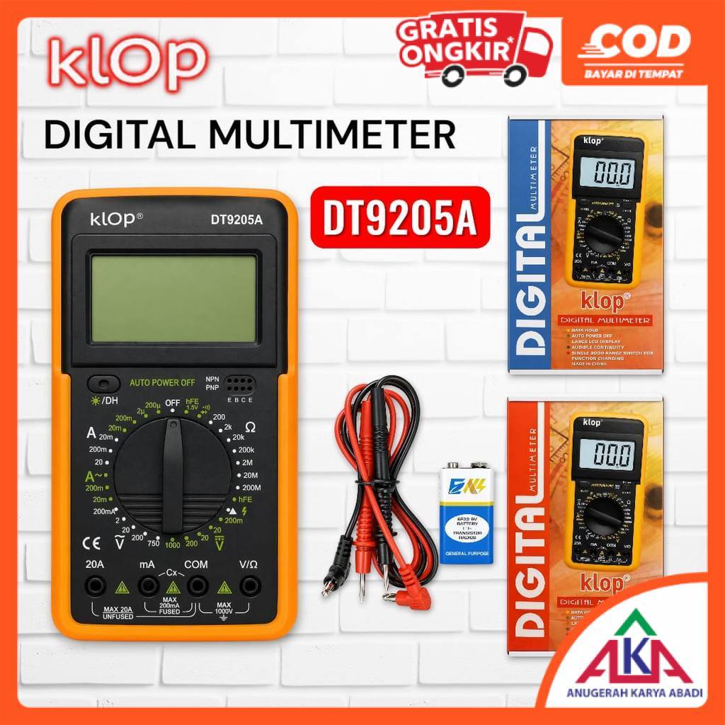KLOP Multitester DT-9205A Avometer / Multimeter Digital Data Hold Buzzer Auto Power Off