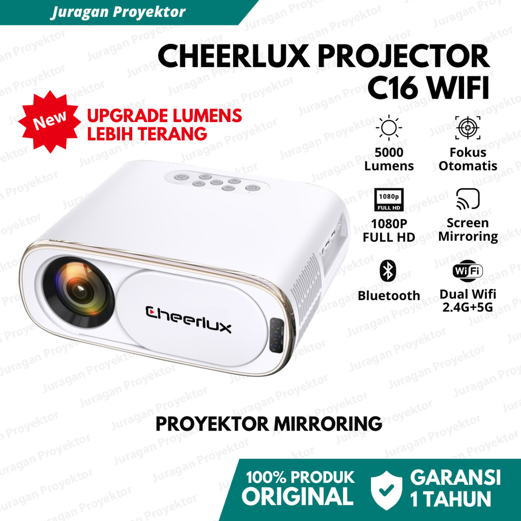 Smart Cheerlux Proyektor C16 Wifi 5000 Lumens | Proyektor Wifi Bluetooth | Proyektor 1080P Full HD |