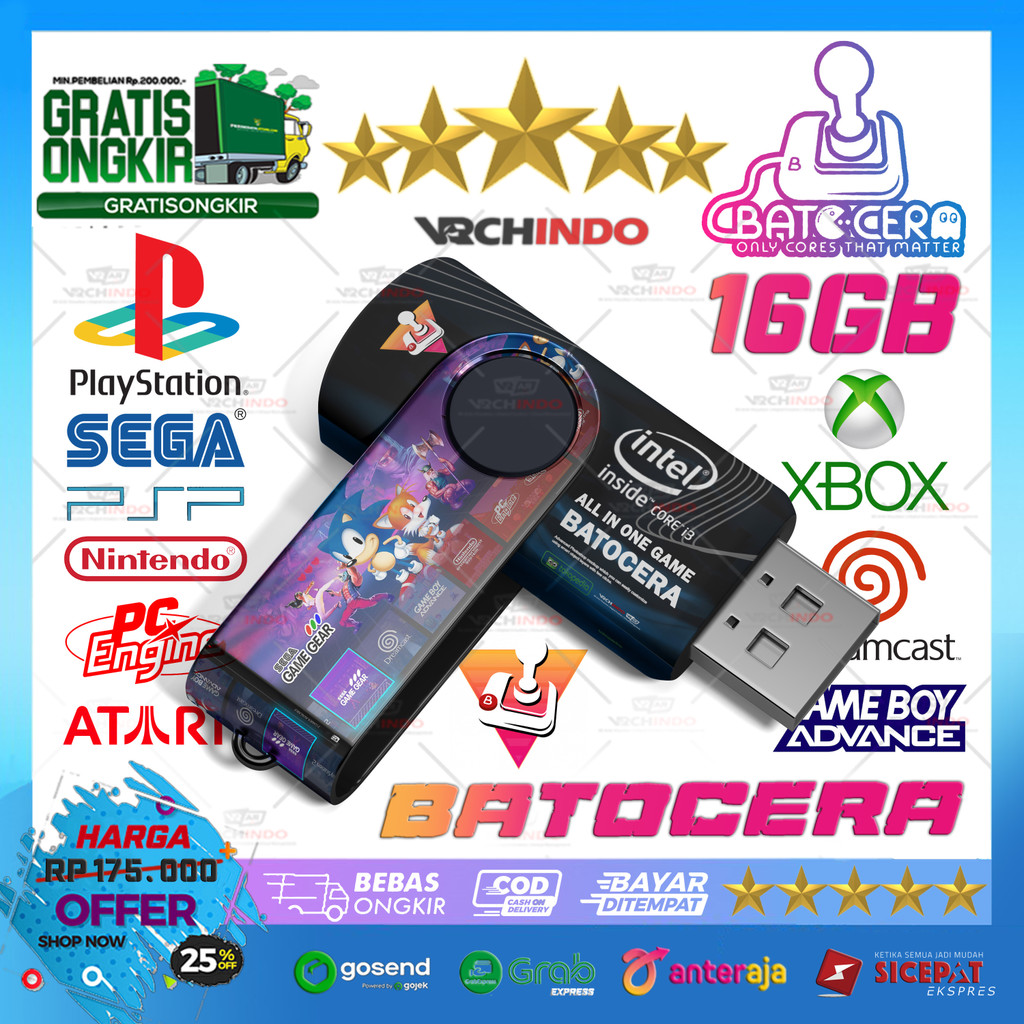 Flashdisk Game Batocera / Retrobat Emulator 16GB - All in One Games Console Retro Emulator 
