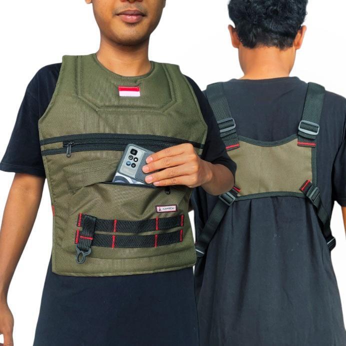 Tas Dada Rompi Motor Touring multifungsi kantong depan dobel besar pelindung dada serbaguna saku dep