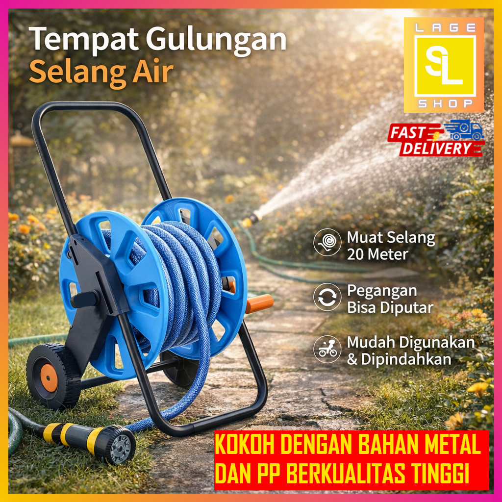 WALFRONT Tempat Gulungan Selang Air 50 Meter Hose Reel Pipe Storage with Wheels - WF-10