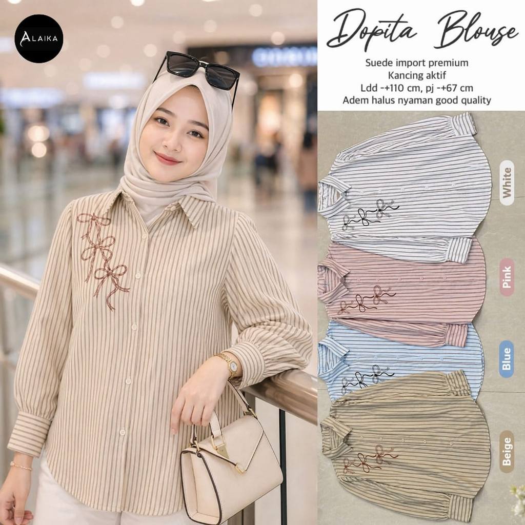 Kemeja wanita jumbo Dopita/ atasan motif garis/ Blouse size jumbo