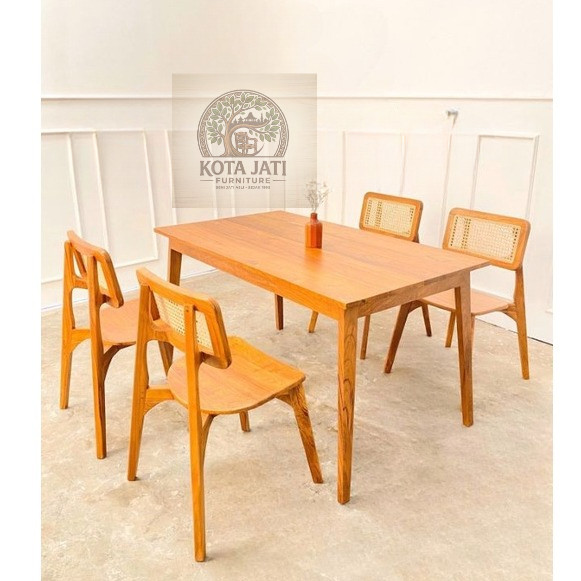 Set Kursi Makan Rotan Tulang Jati Jepara/Set meja Makan Rotan Jati Solid Jepara