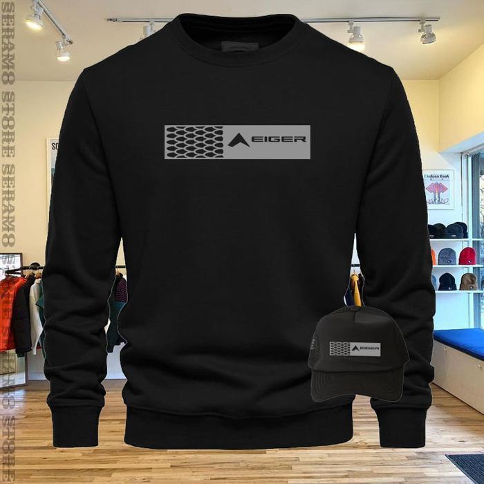 [ Mall ] NEW TREND= GRATIS TOPI - SWEATER CREWNECK 001 SISIK ABU SIMPLE KATUN PLACE SWEATER PRIA WAN